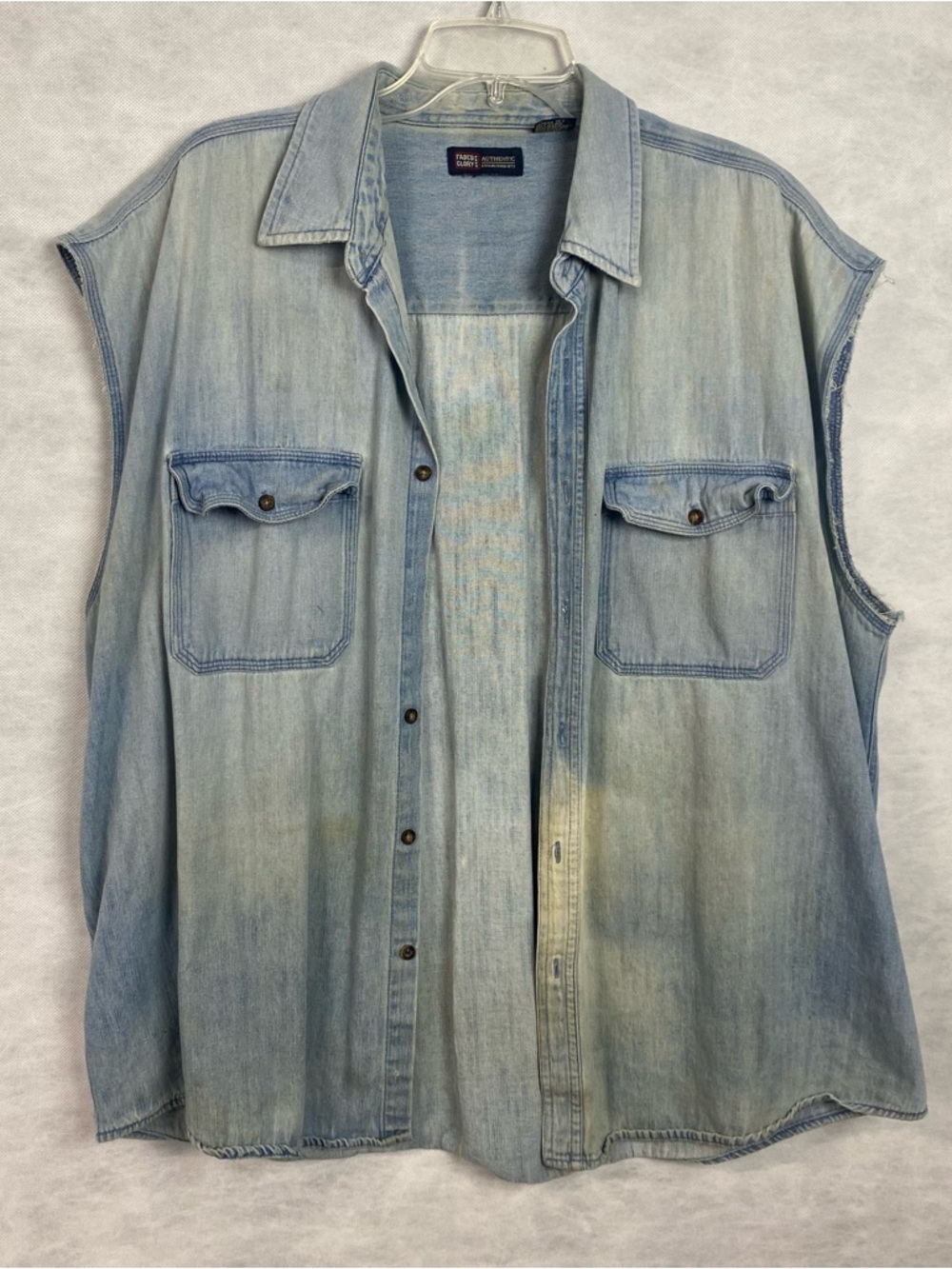 VTG Faded Glory Denim Shirt Men's 2XL Sleeveless Workwear 90s Flaw